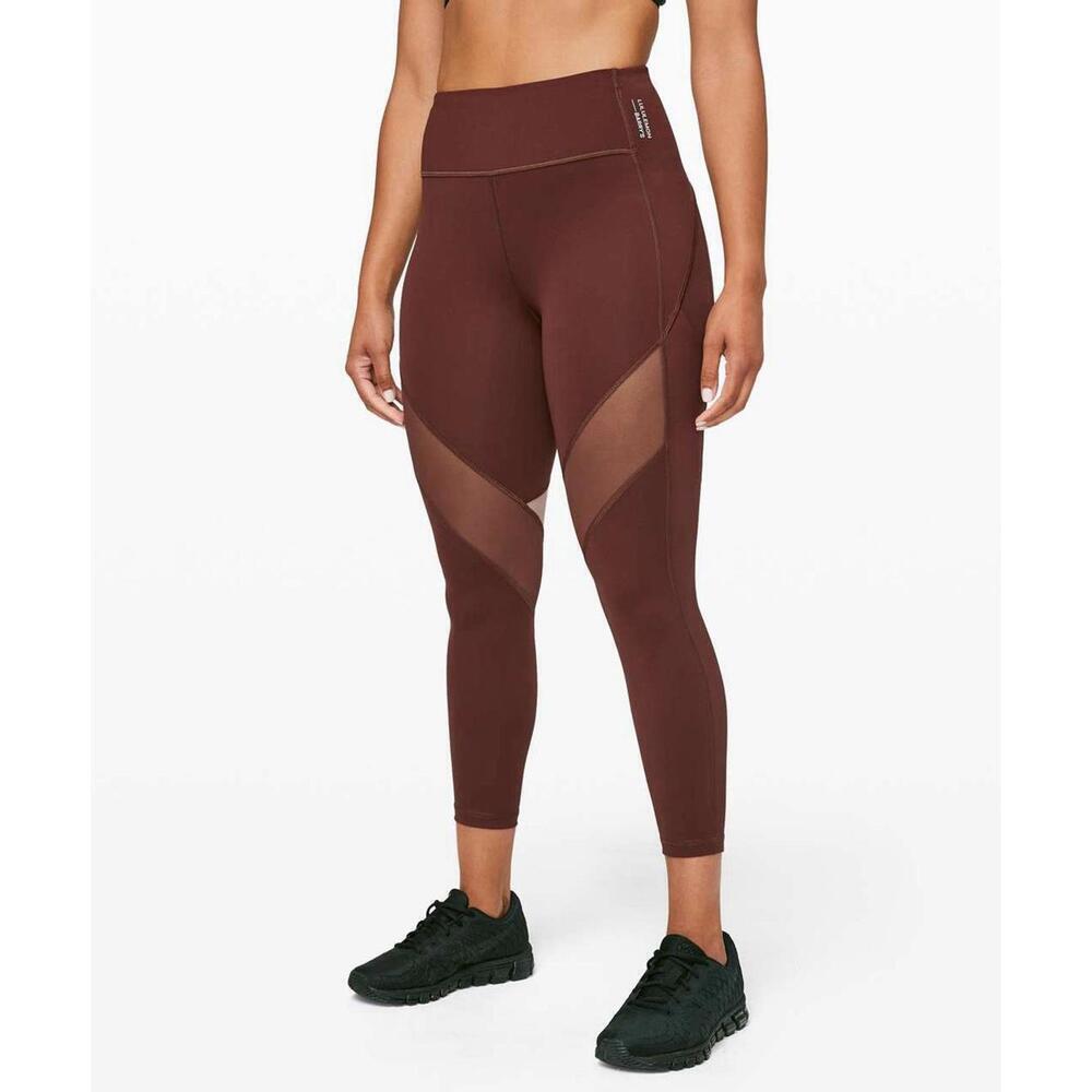 Lululemon leggings 4 burgundy mesh high rise barrys workout running athletic